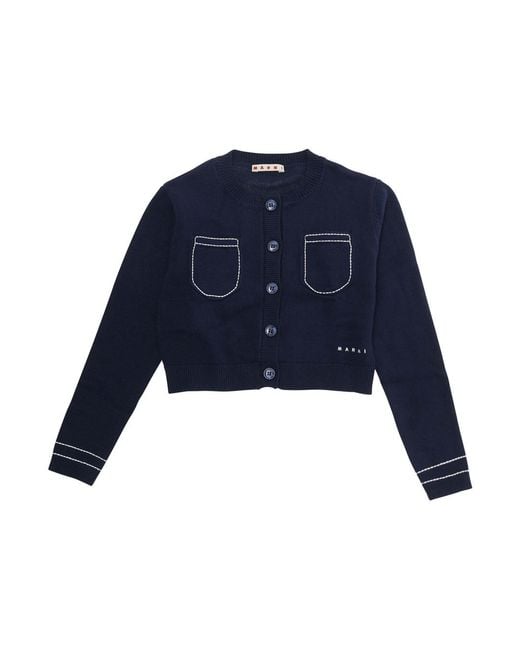 Marni Blue Cardigan Crew-Neck Cotton Tops