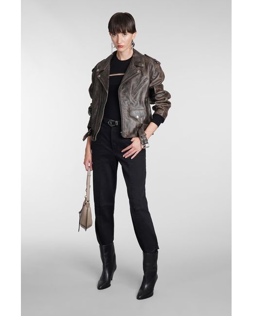 Isabel Marant Gray Barbara Biker Jacket In Beige Leather