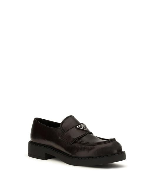 Prada White Brushed Leather Loafers With Triangle Logo for men