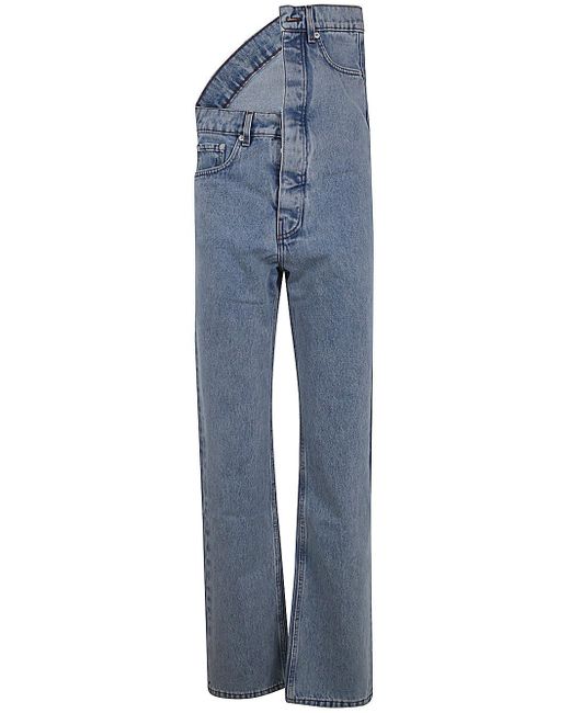 Y. Project Blue Evergreen Asymmetric Waist Jeans