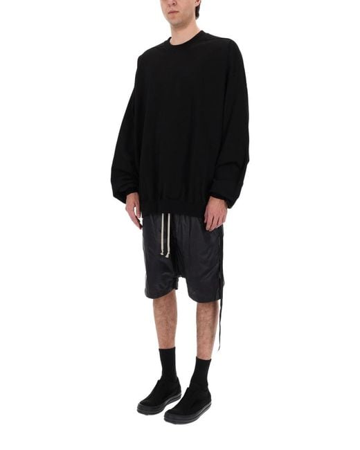 Rick Owens Black Sweatshirt Hun Crewneck Cotton Sweatshirts for men