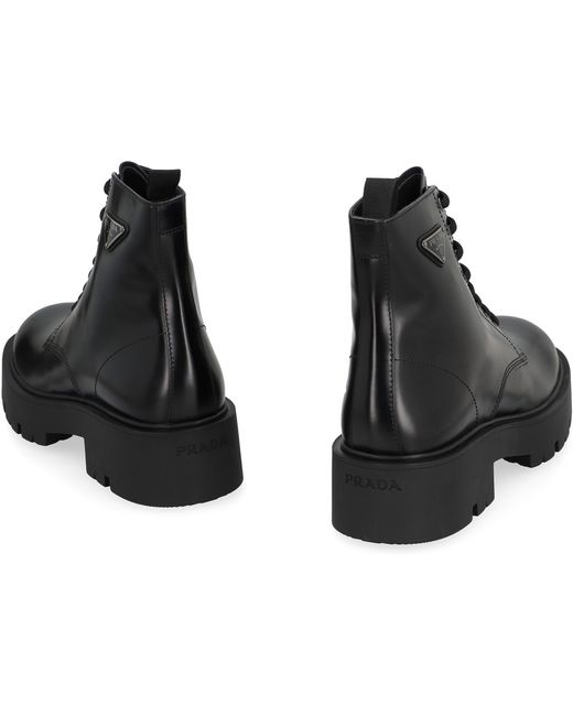 Prada Black Classic Leather Lace-Up Boots for men