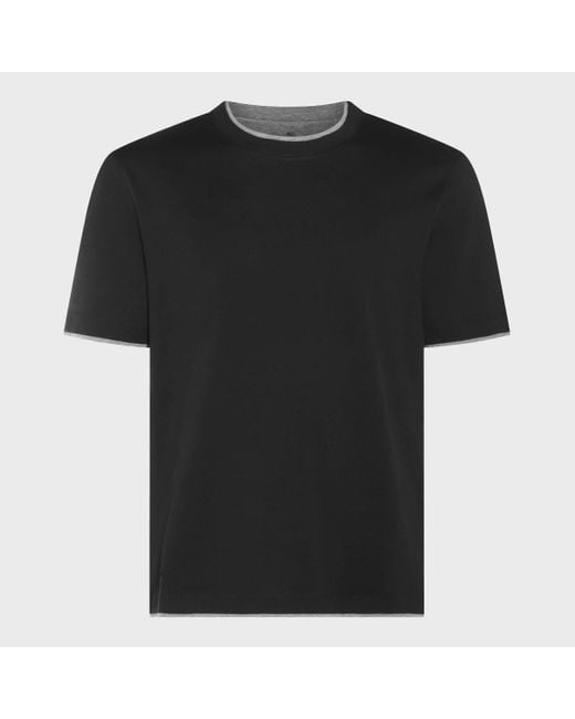 Brunello Cucinelli Black Cotton T-Shirt for men