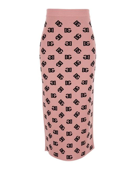 Dolce & Gabbana Multicolor Skirt With Pencil Design And All-Over Printed Dg Logo