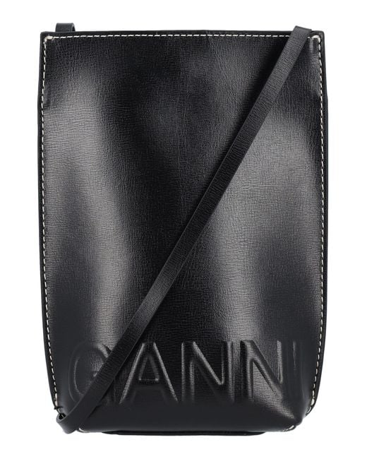 Ganni Leather Mini Crossbody Logo Bag in Black - Lyst