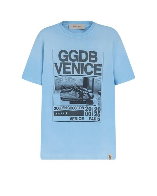 Golden Goose Deluxe Brand Blue Deluxe Brand Cotton T-Shirt With Print On The Front for men
