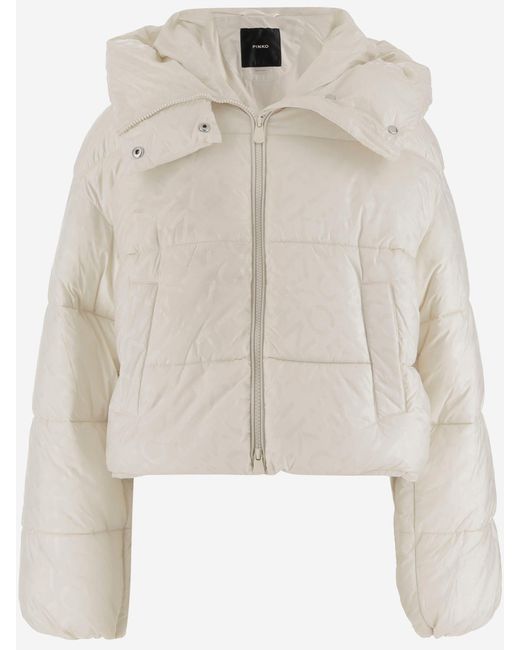 Pinko Natural Nylon Down Jacket With Logo