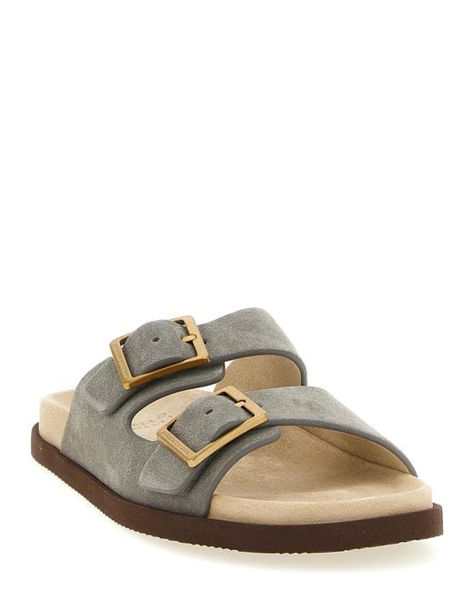 Brunello Cucinelli Gray Calfskin Slides Shoe for men