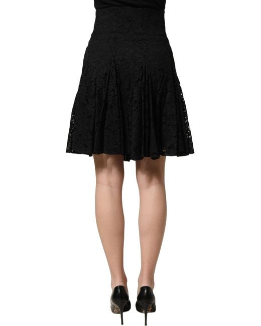 Dolce & Gabbana Black Floral Cut Out Lace A-Line Mini Skirt Cotton Viscose Nylon