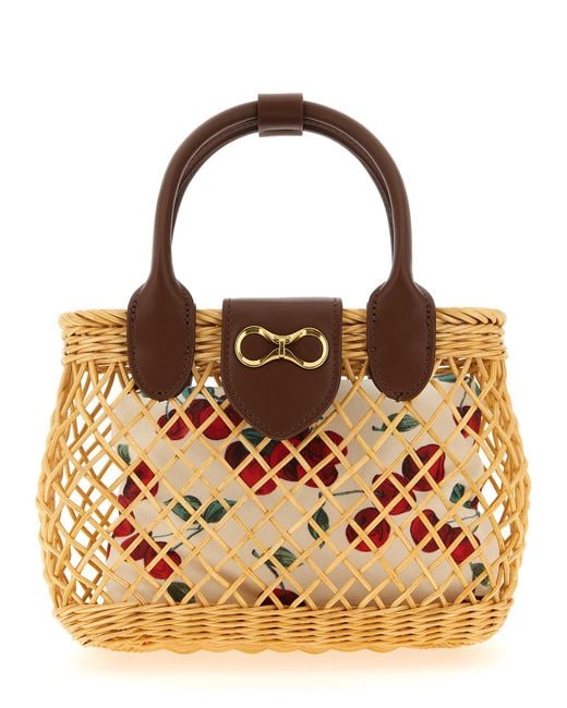 Twinset Metallic Wicker Basket Shoulder Strap Calfskin Leather (Bos Taurus) Crossbody Bags