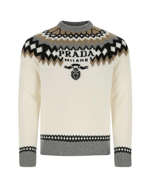 Prada Black Embroidered Cashmere Sweater for men