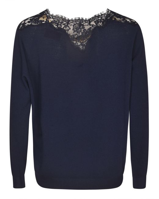 Ermanno Scervino Blue Lace Paneled Ribbed Sweatshirt