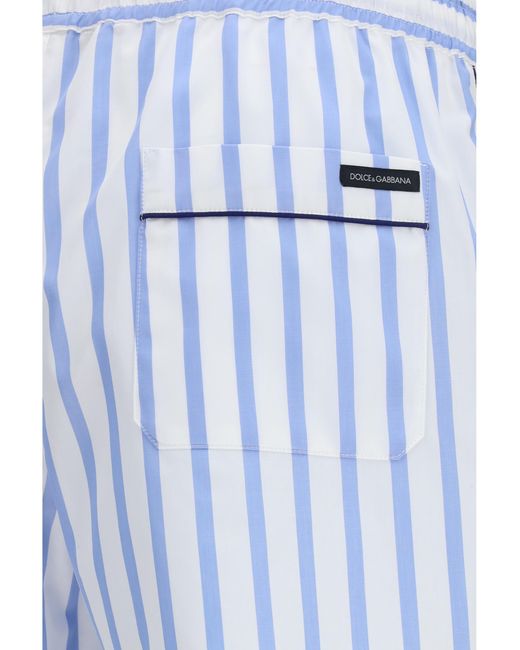 Dolce & Gabbana Blue Striped Poplin Bermuda Shorts Cotton; Silk for men
