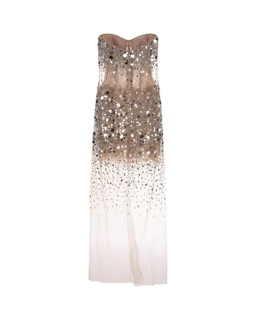 Ermanno Scervino White Nude Tulle Mini Dress With Degradé Crystal Embellishments