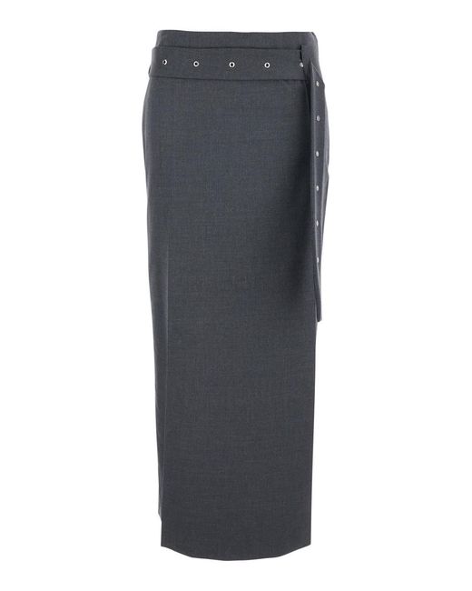 Low Classic Gray Skirt With Waist Belt