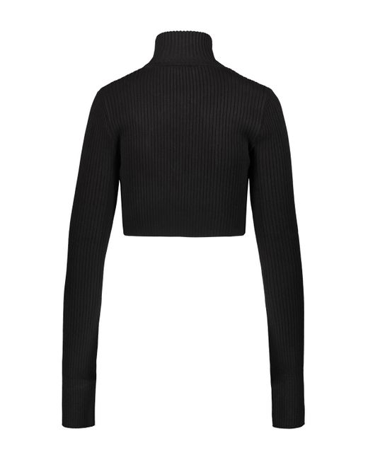 Courreges Black Cropped Sweater Circle Mockneck Rib Knit Clothing