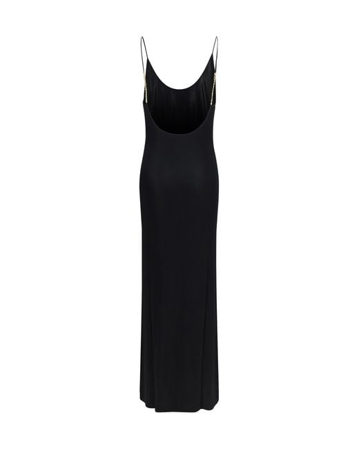 Saint Laurent Black Backless Knit Dress With Cassandre Chain Viscose; Elastane