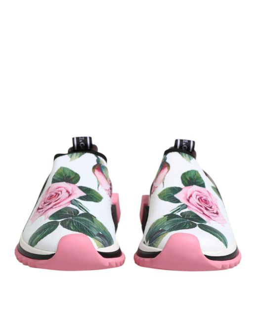 Dolce & Gabbana White Rose Print Sorrento Sneakers Shoes 10+Pa+Pl+Vi