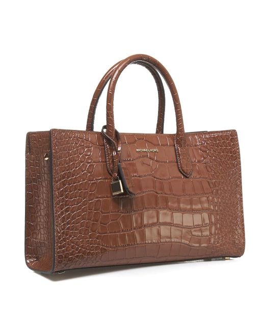 Michael Kors Brown Embossed Leather Satchel Tote Bag