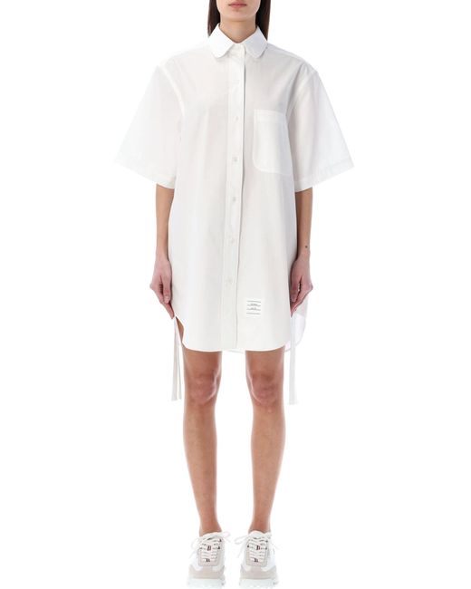Thom Browne White Gathered Side Seams Shirt Dress