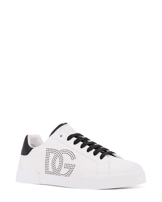 Dolce & Gabbana White Portofino Leather Low-Top Sneakers for men
