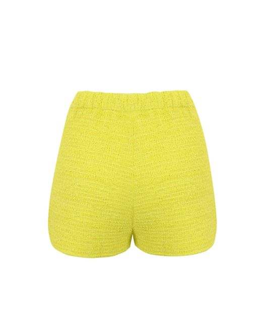 Elisabetta Franchi Yellow Tweed Shorts With Logo Chain