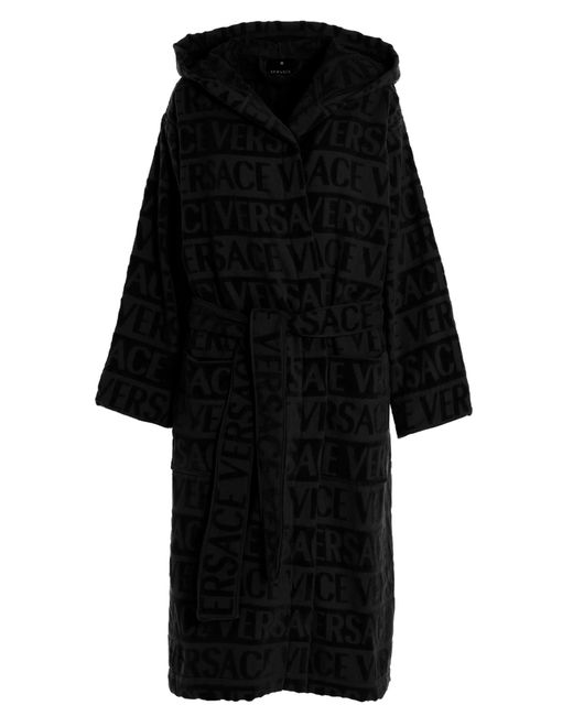 Versace Black Sequin Logo Bathrobe