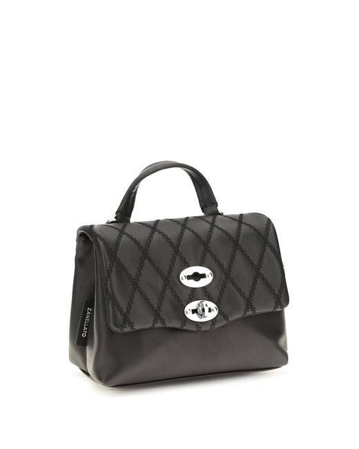 Zanellato Black Mini Postina Tramè Leather Top Handle Bag Calf Bos Taurus Shoulder