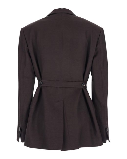 Tela Black Double-Breasted Jacket With Peak Revers