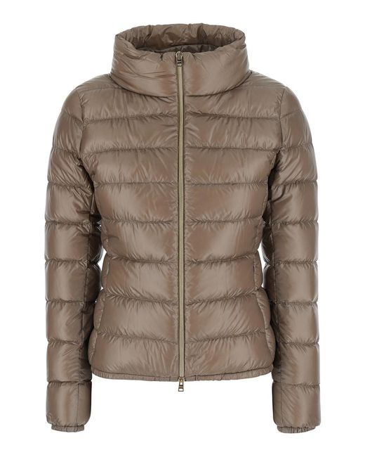 Herno Brown Hooded Short Puffer Jacket Giada Polyamide