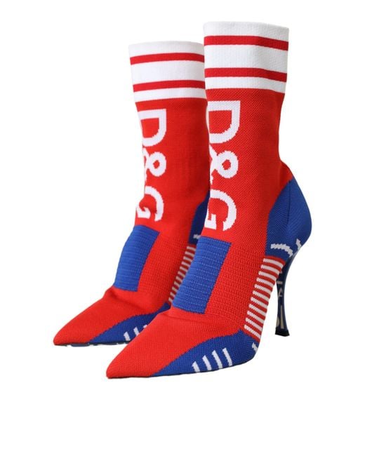 Dolce & Gabbana Red Stretch Sock Style Ankle Boots Logo Shoes Polyester Leather