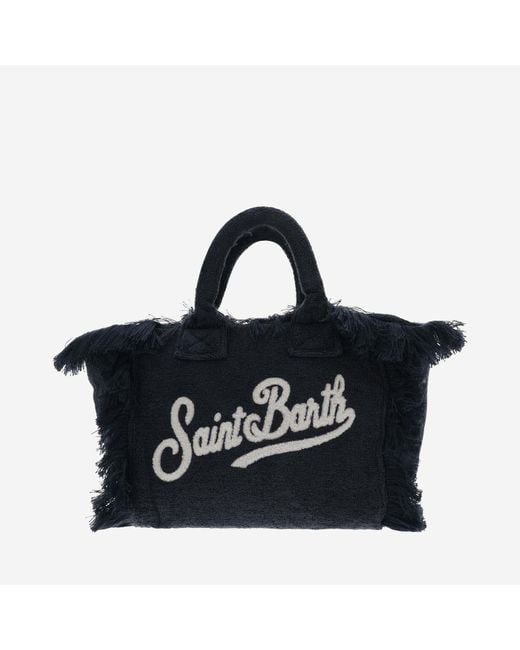 Mc2 Saint Barth Black Colette Terry Cloth Tote Bag With Embroidery