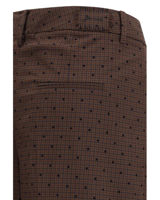 Ganni Brown Flocked Plaid Crossover Pants