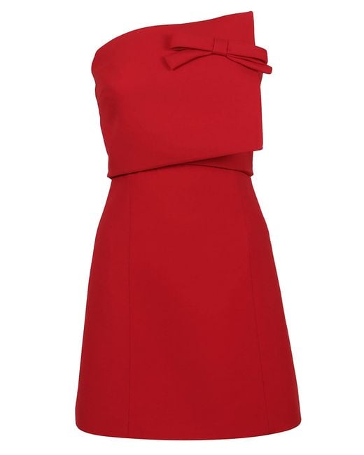 Valentino Red Dress Solid Crepe Couture