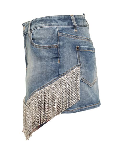 DSquared² Blue Skirt With Crystals Medium Proper Wash Denim