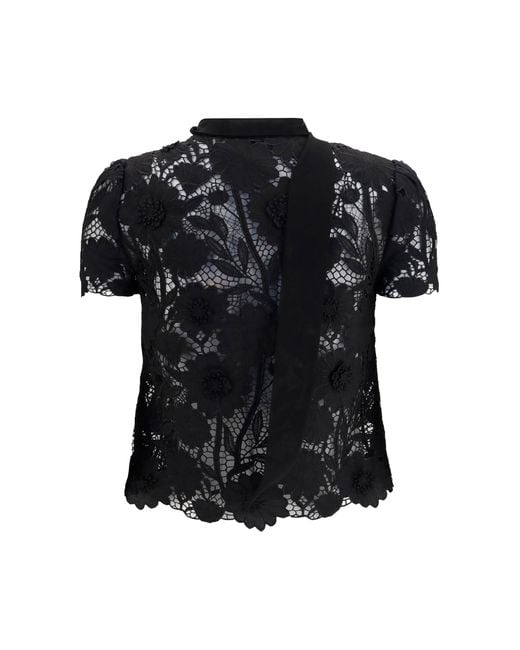 Self-Portrait Black Tie-Neck Top Polyester
