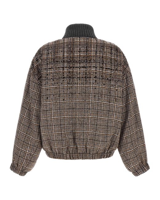 Brunello Cucinelli Brown Sequin Check Bomber Jacket