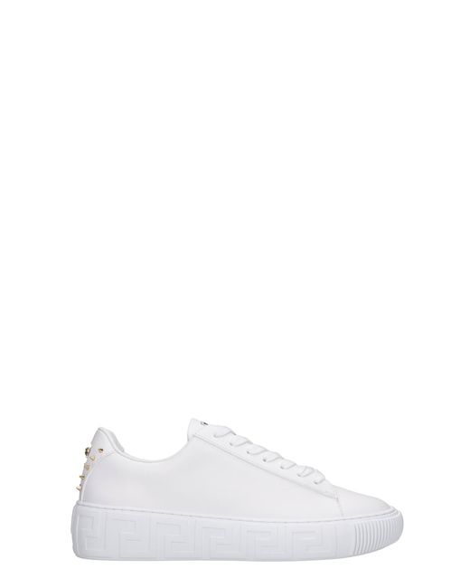 Versace Greca Spikes Sneakers In Leather in White for Men - Lyst