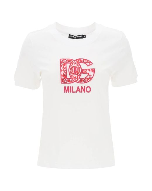 Dolce & Gabbana White Jersey T-Shirt With Dg Logo Patch