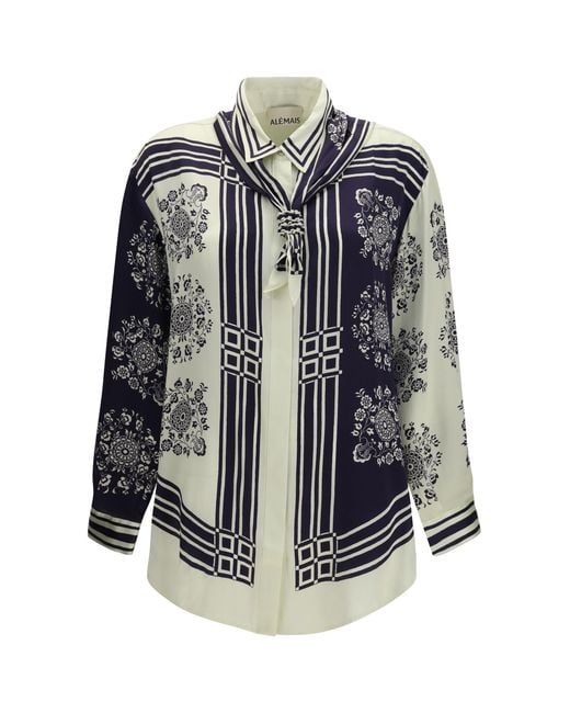 ALÉMAIS Blue Silk Shirt Banderra With Scarf