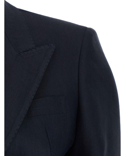 Tagliatore Blue Double-Breasted Suit Linen-Blend Trouser Suits