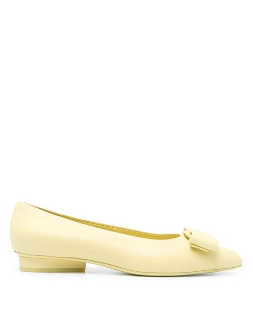 Ferragamo Metallic Viva Vara Bow Ballerina Shoes