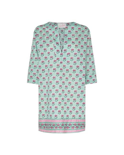 Mc2 Saint Barth Blue Macha Cotton Tunic Dress With Floral Print