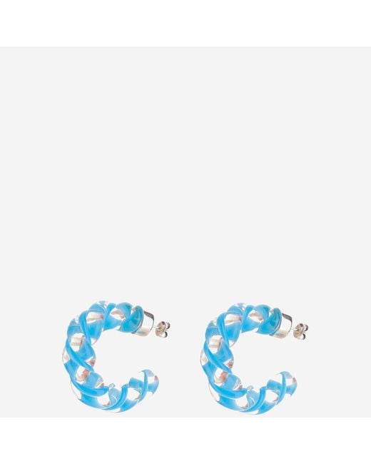 Bottega Veneta Blue Twisted Hoop Earrings Glass