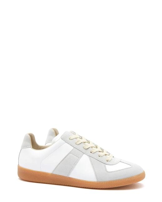 Maison Margiela White Replica Low-Top Leather Sneakers With Suede Inserts