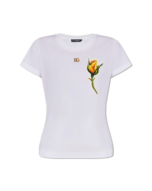 Dolce & Gabbana White Dolce & Gabbana T-Shirt With Logo-Shaped Application