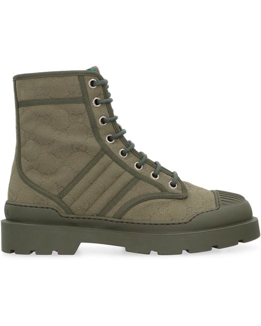 Gucci Green Laced Ankle Boots Cotton for men