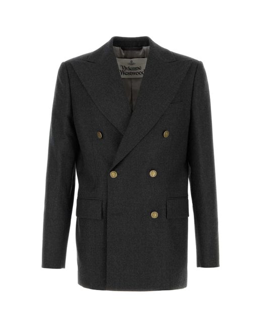 Vivienne Westwood Black Charcoal Wool Blend Captain Blazer for men