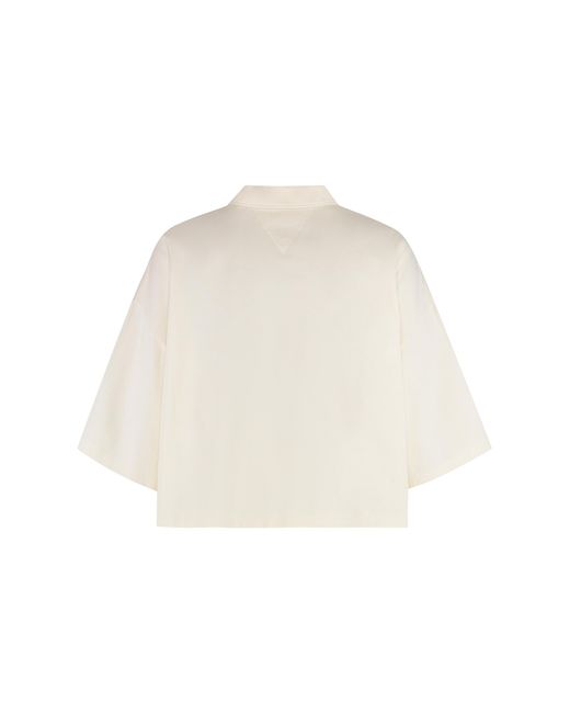 Bottega Veneta Natural Cropped Cotton Piqué Polo Tops
