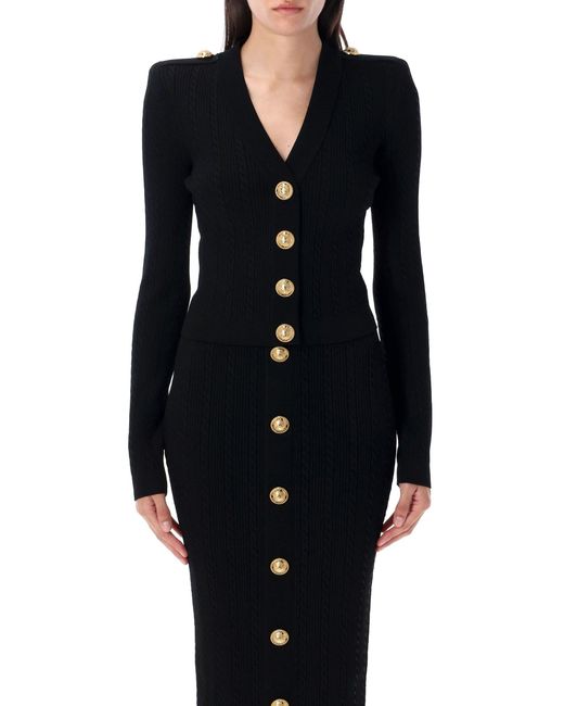 Balmain Black Long Sleeves Ribbed And Cable-Knit Cardigan